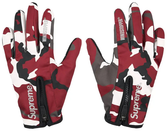 Supreme Windstopper Zip Gloves 'Red Camo' FW26