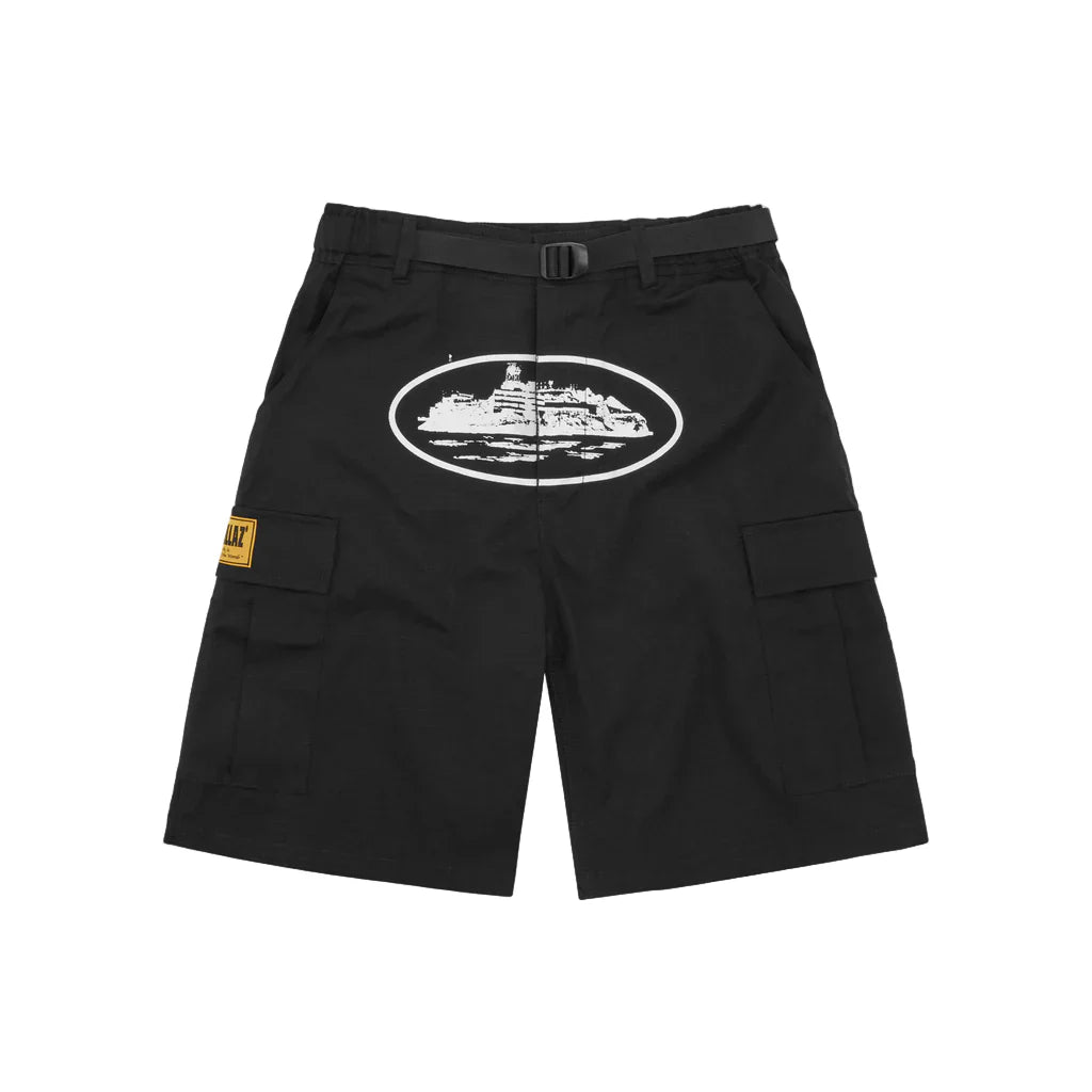 Corteiz Alcatraz Cargo Shorts 'Black White'