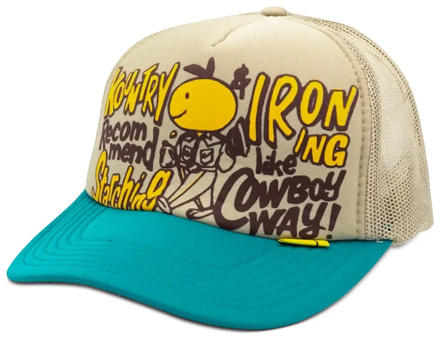 Kapital Coneycowbowy Kountry Trucker Cap 'Beige Turquoise'