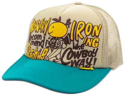 Kapital Coneycowbowy Kountry Trucker Cap 'Beige Turquoise'