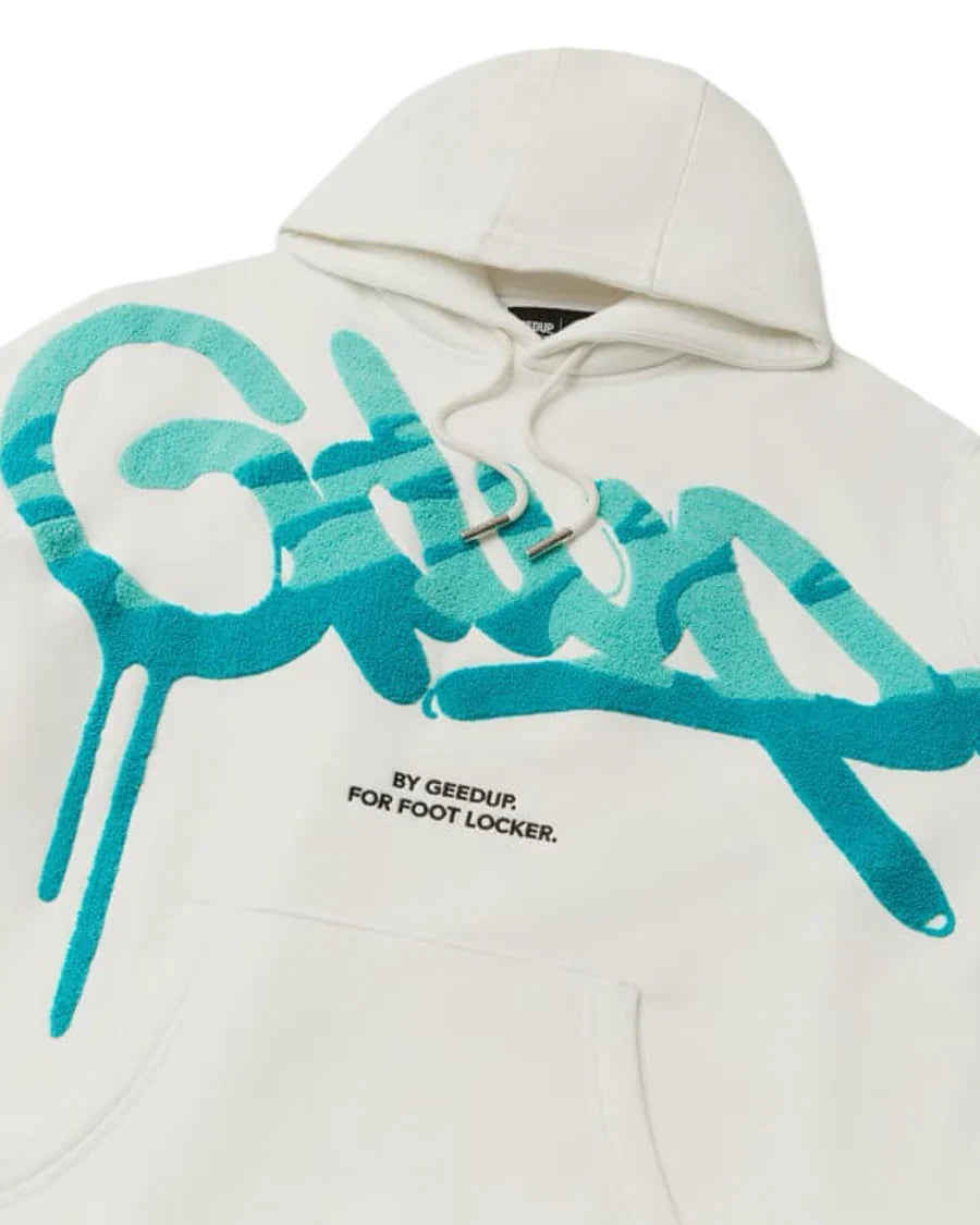 Geedup x Foot Locker Handstyle Hoodie 'White Aqua Turbo Green'