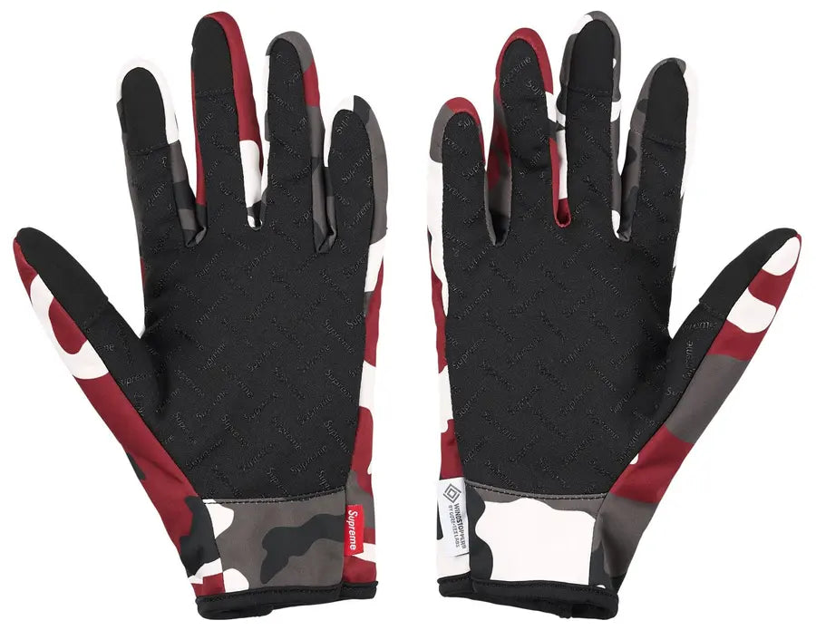 Supreme Windstopper Zip Gloves 'Red Camo' FW26
