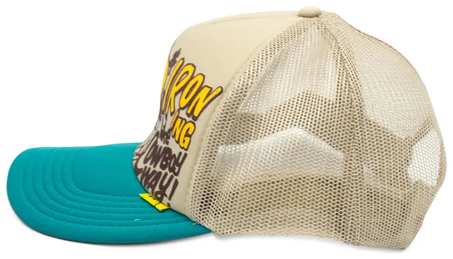 Kapital Coneycowbowy Kountry Trucker Cap 'Beige Turquoise'