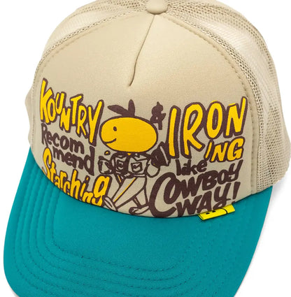 Kapital Coneycowbowy Kountry Trucker Cap 'Beige Turquoise'