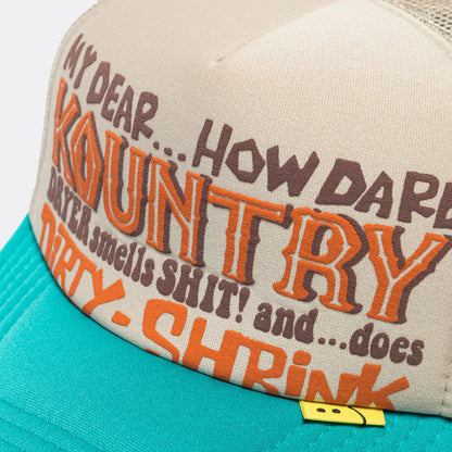Kapital Kountry Dirty Shrink My Dear Trucker Cap 'Beige Turquoise'