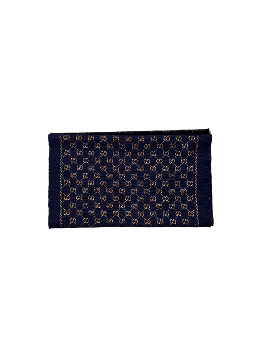 Gucci GG Monogram Wool Scarf 'Navy Gold'